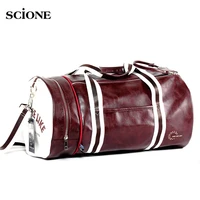 sport gym bag for women men shoulder bags with shoes storage pocket fitness training waterproof leather travel bag xa175wa