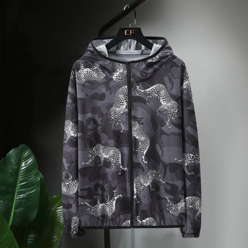 

summer men Sun protection jackets coat hooded thin letter Camouflage cool out door Ice silk jacket plus size 8XL 9XL 10XL 68 70