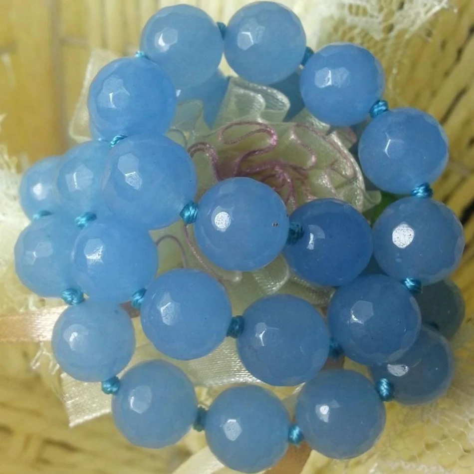 

Fashion 10mm faceted round blue brazilian chalcedony jades stone semi-precious beads neckalce high quality jewelry 18inch GE4126
