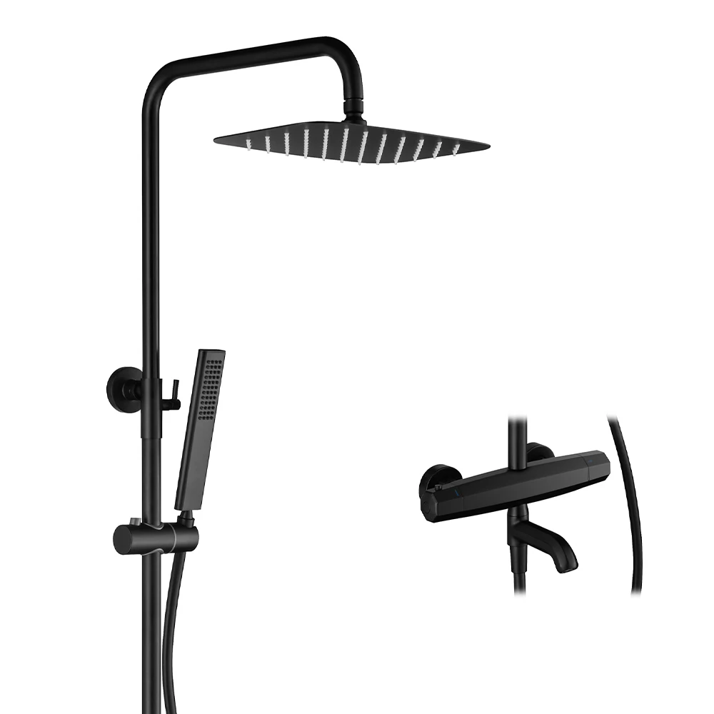 Термостатический трехфункциональный настенный дождевой черный латунный