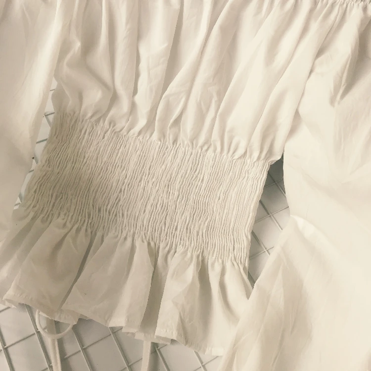 2021 летняя Новинка сексуальная женская блузка с вырезом лодочкой оборками