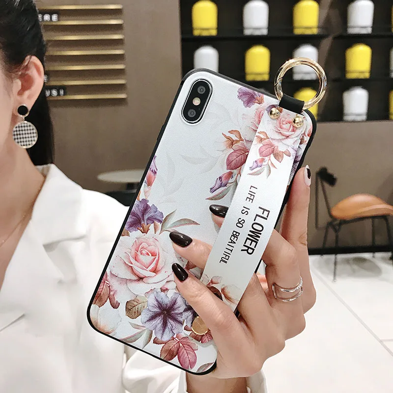 16 Чехол с ремешком на запястье для iphone 11 Pro XS Max X XS XR, мягкая задняя крышка из ТПУ с кольцом на палец для iphone 7, 8, 6, 6s Plus, 5S, SE, подставка - Цвет: 16