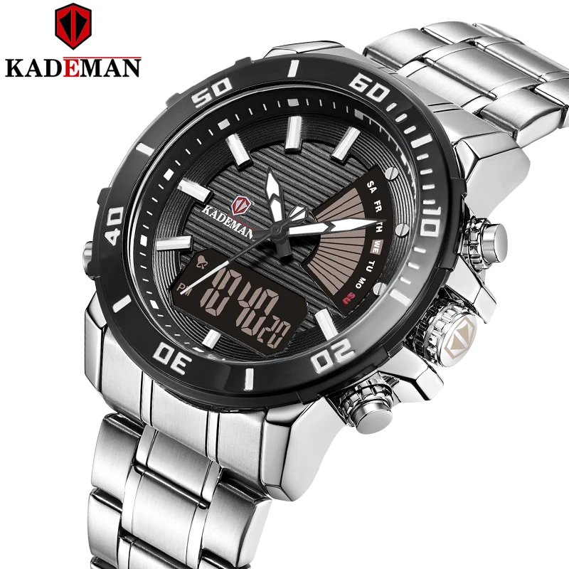 K9043 новые KADEMAN мужские спортивные часы LED двойной дисплей Многофункциональный Топ