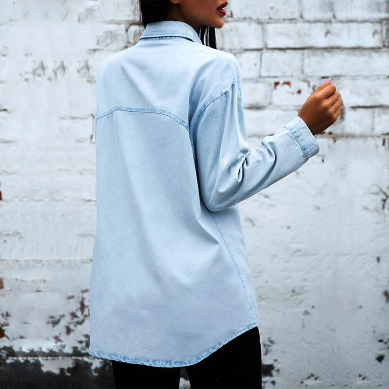 

Women Skiny Turn Down Collar Denim Jacket Single Breasted Pocket Solid Blue Simple Basic Lady Denim Jackets Autumn Fashion New