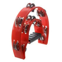 hand held tambourine double row metal percussion red