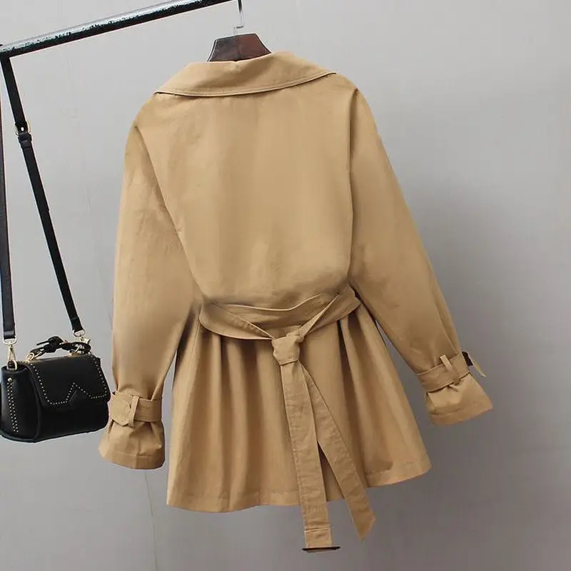 

Autumn 2020 Women Short Trench Windbreaker Coats Casual Loose Slim Outwear Fashion Stand Collar Drawstring Female Trench Coat