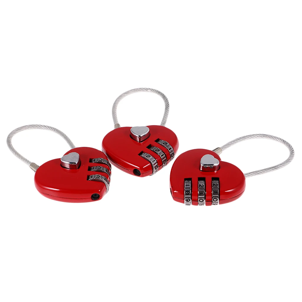 

Pack of 3 Heart Wire Combination Mini Padlock Security Lock Girl Gift Red