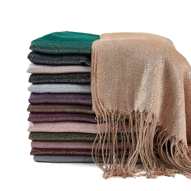 

New Flash Hijabs Scarf Tassel Headscarf Women Quality Rayon Silver Star Scarf Wrap Shawl Islamic Hijab Turban Headscarf 175*75cm