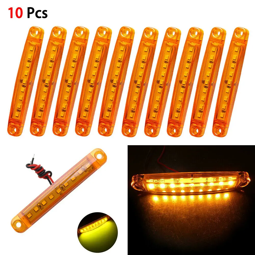 

10pcs Amber Lights 9 LED Sealed Side Marker Clearance Light 12V-24V Car Truck Trailer Signal Lamp Assembly