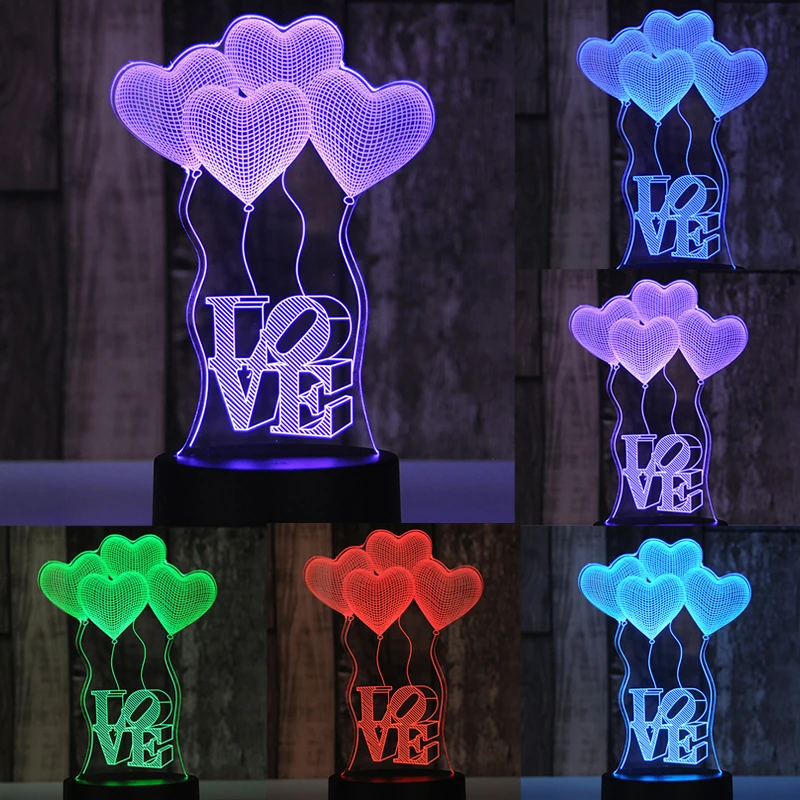

Светодиодный акриловый ночник 3D с USB, украшение для спальни, стола, Дня Святого Валентина, подарок, 7 цветов, ночное Рождественское украшение