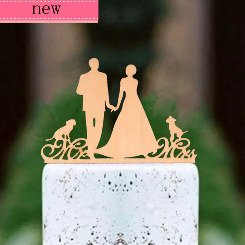 

bride and groom with 2 dogs wood family cake topper wedding cake toppers for cake decorating supplies