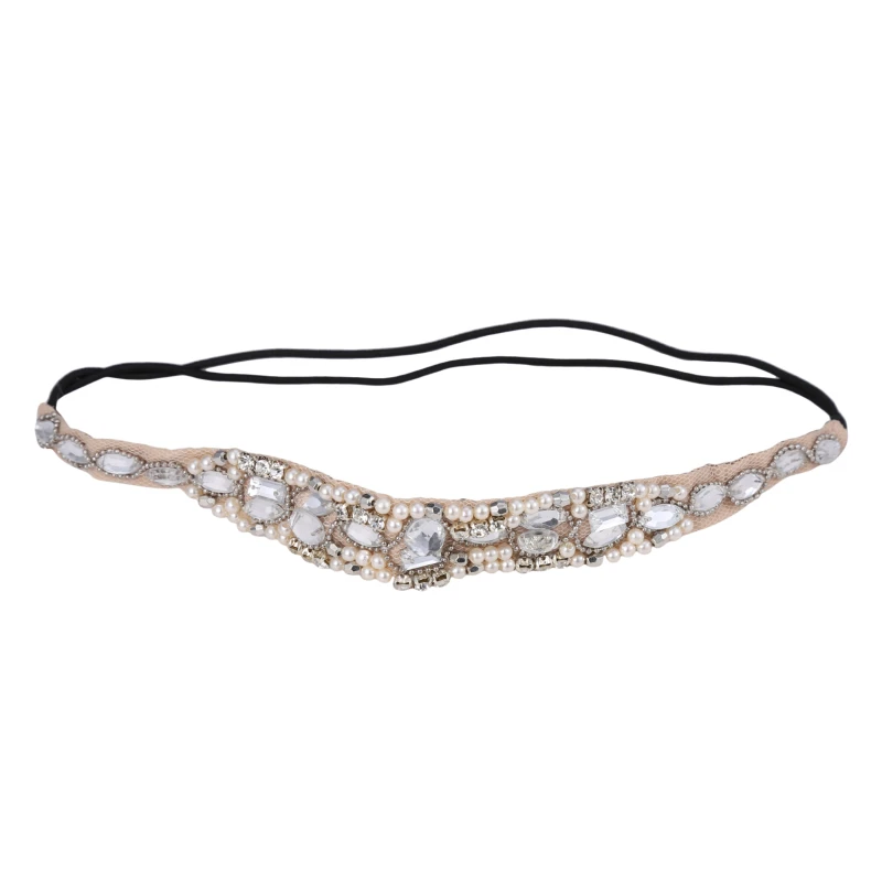 

Women Rhinestone Handmade Beads Elastic Tiara Crystal Beads Headdress Hair Accessories Fashion Ladies Pearl Diamond Headband New