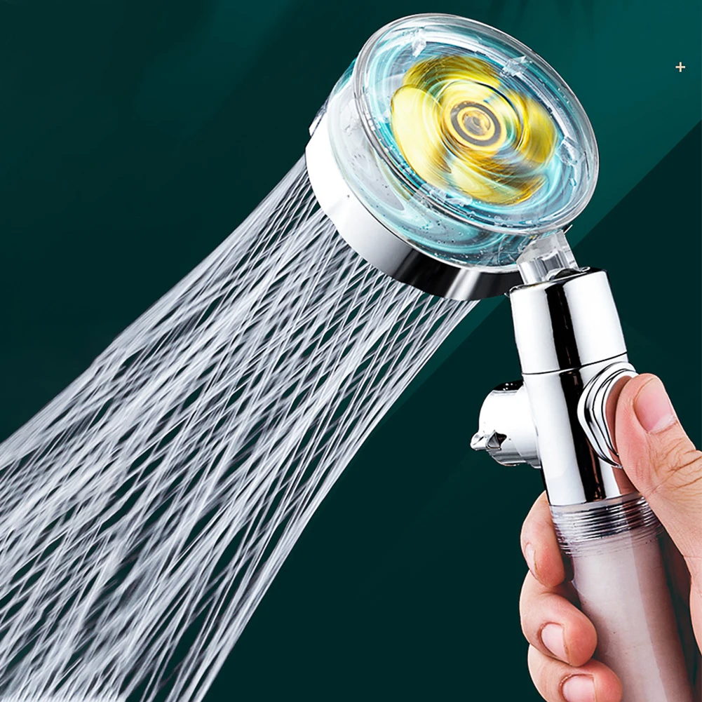 

New Update Bathroom Shower Bath High Pressure Shower Head 360 Rotated Water Saving Hand Spray With Small Fan + Filter Element