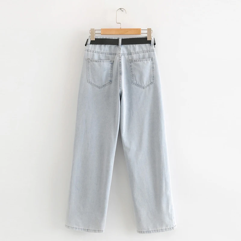 Женские широкие джинсы GOPLUS с высокой талией винтажные светильник-голубые поясом