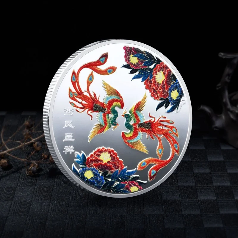 Две феникини приносят благоприятный удачу вам 45 мм цветная струйная