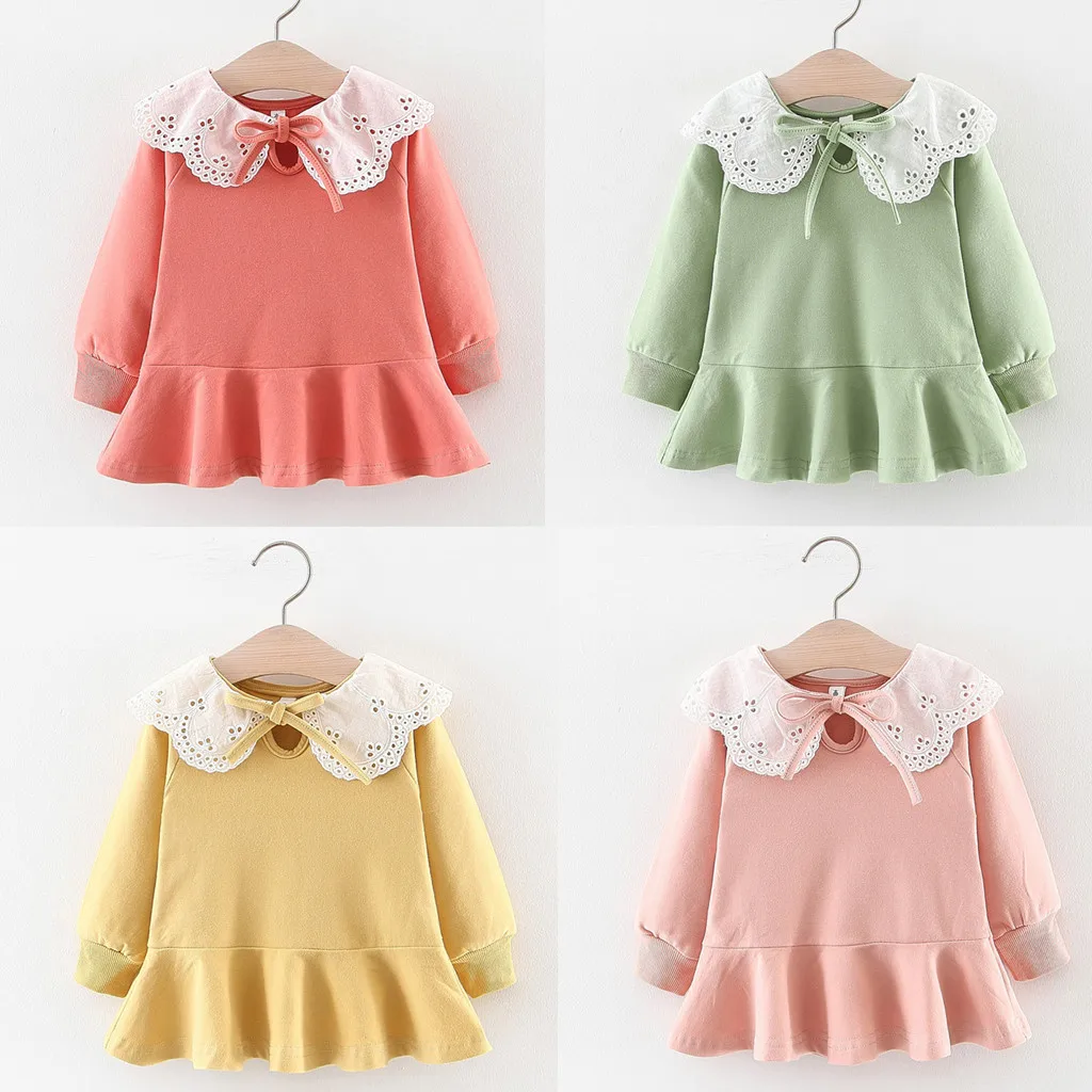 Зимнее платье для девочек одежда с длинными рукавами Повседневные платья рюшами