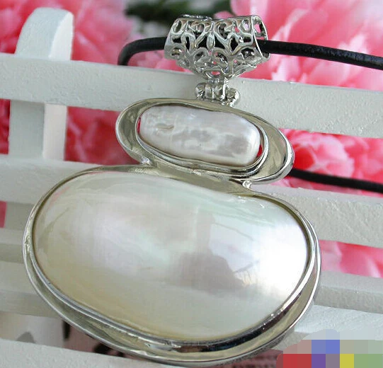 Бесплатная доставка&gt Большой 48 мм белый mabe Кеши жемчуг ожерелье кулон с дизайном