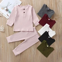 0 24m toddler baby kid girl boy cotton clothes set plain solid color pajamas set ribbed sleepwear nightwear home wear outfits
