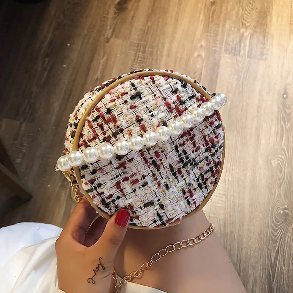 

2019 Winter Women Fashion Handbags Elegent Party Circular Bag Pearl Wool Messenger Bag Crossbody Bags for Women A Main Femme#30