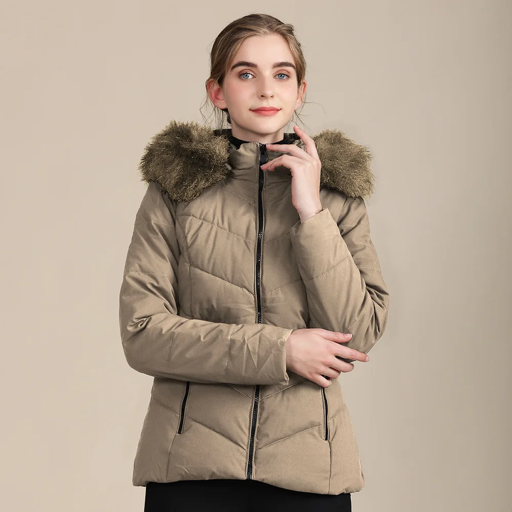 Womens Black Khaki Winter Cropped Puffer Jacket Women Fur Hood Jackets Winter Padded Coat Outwear Slim Fit Hooded Parka Mujer