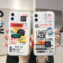 Cool cute color clear stamp label barcode Case For iPhone 13 12 7 8 Plus 11 Pro MAX X XS street fashion Soft silicon phone cover