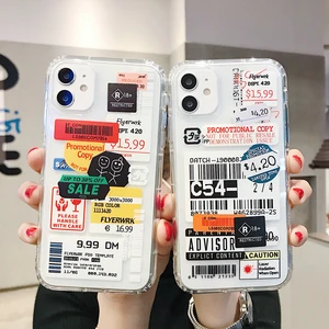 cool cute color clear stamp label barcode case for iphone 13 12 7 8 plus 11 pro max x xs street fashion soft silicon phone cover free global shipping