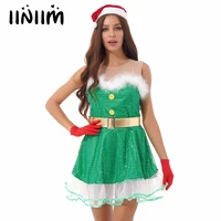 women princess christmas dress cosplay costume role play outfits sleeveless green dresses with petticoat bowknot belt hat gloves