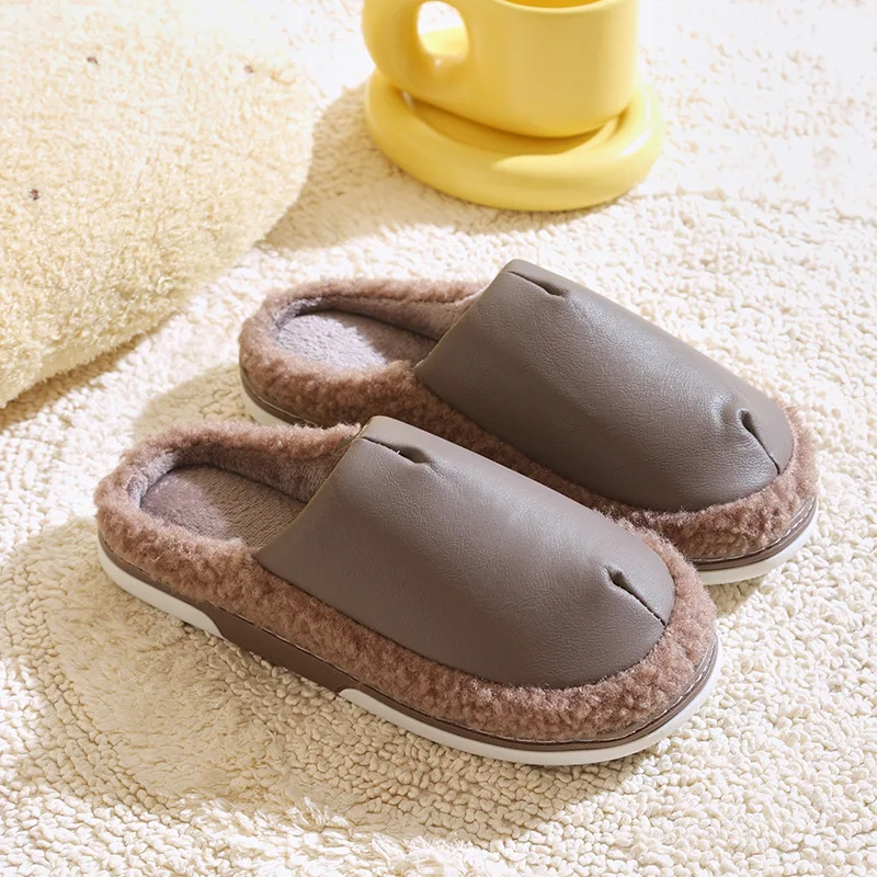 Wholesale Winter Women House Slippers Faux Fur Ladies Warm Fluffy Water Proof Non-Slip Soft Flat Heel Men Zapatillas Casa Mujer