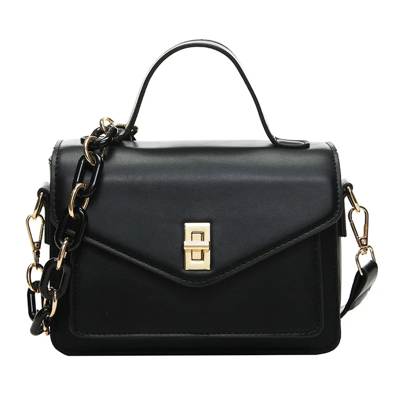 

2021 New Women's Chic Bag Simple Handbag Texture Metal Chain Shoulder Crossbody Portable Small Square Bag