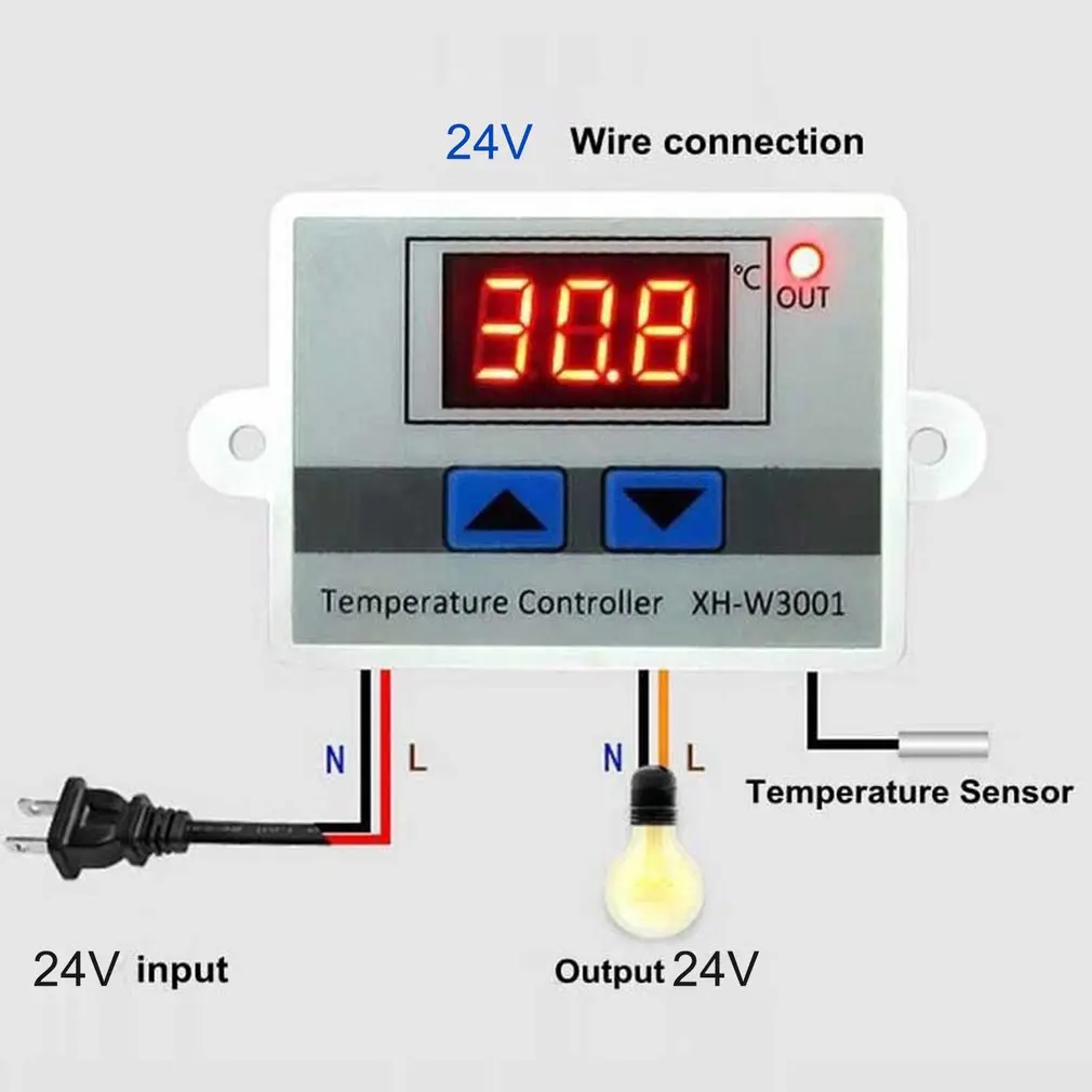 

24V Digital LED Temperature Controller Thermostat Switch Waterproof Probe Wire Connect High Sensitivity Temperature Sensor