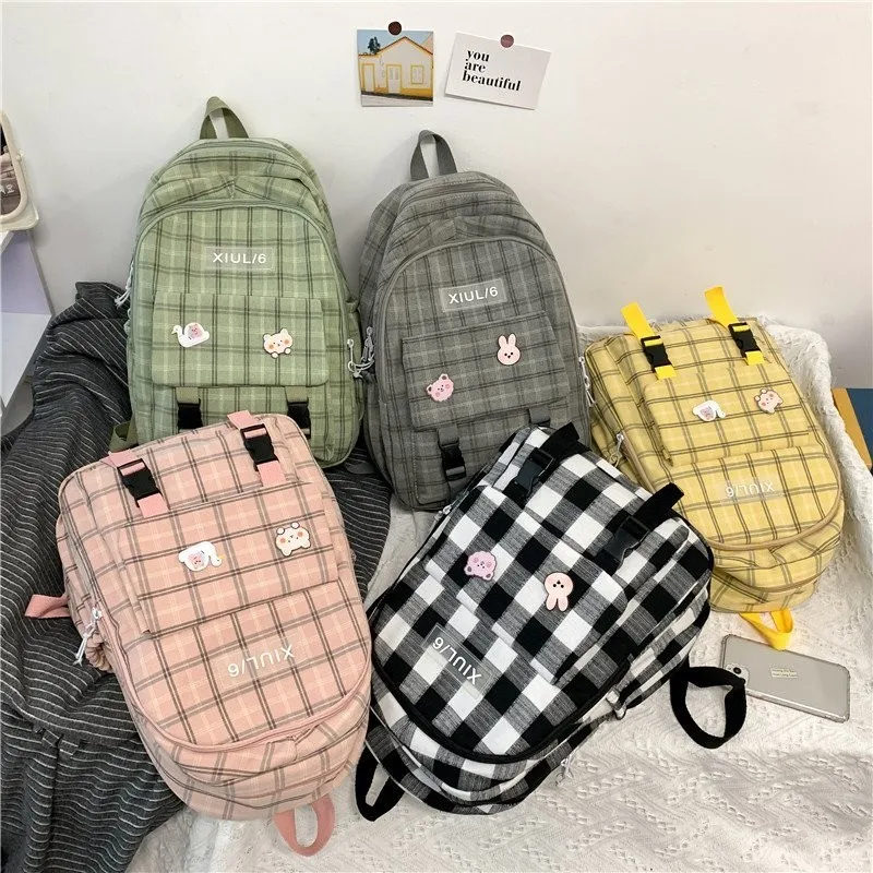 

Harajuku Women Backpack Cute Schoolbag Plaid Travel Bagpack Students School Bags For Teenage Girls 2021 Backbag Rucksack Book