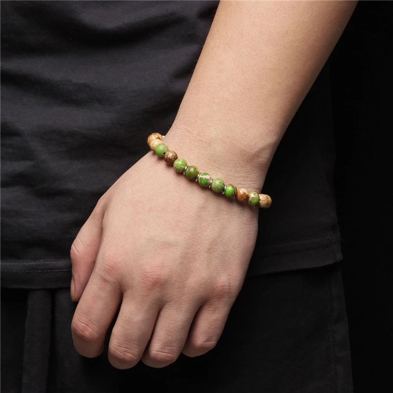 

Natural Chakra Stone Beads Bracelets For Men Africa Turquios Bracelet Handmade Elastic Pulsera Silver Color Charm Bangle Jewelry