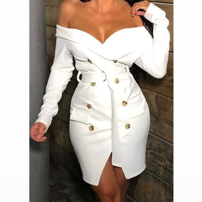 Женское сексуальное платье с длинным рукавом двубортные ремни однотонное