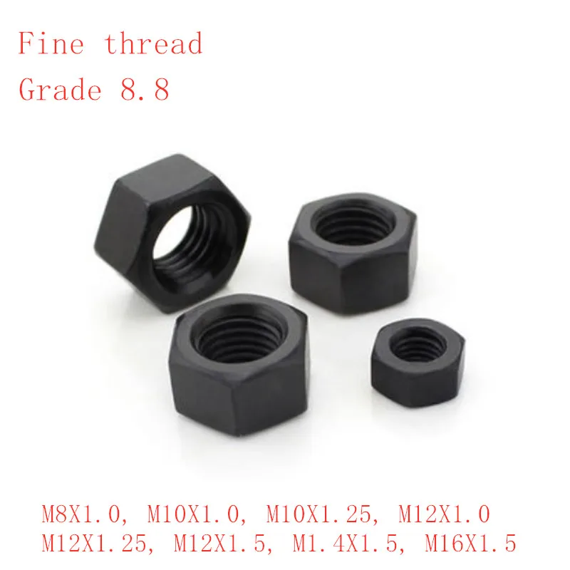 

DIN934 Fine thread hex nut steel with black M8*1.0,M10*1.0/1.25,M12*1.0/1.25/1.5,M14*1.5,M16*1.5,M20*1.5