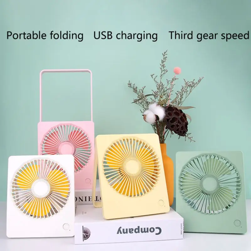 

2020 Folding Mini Fan With LED Night Light Desktop Desk Fan Net Cover Portable Rechargeable Portable USB Fan