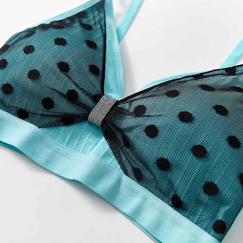 Винтажный сетчатый кружевной бюстгальтер в горошек без косточек пуш ап