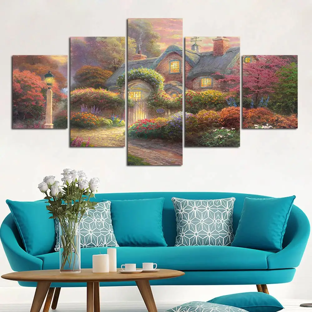 5 Панель HD с принтом Томас Кинкейд деревня пейзаж Живопись Холст Wall Art шт. фото