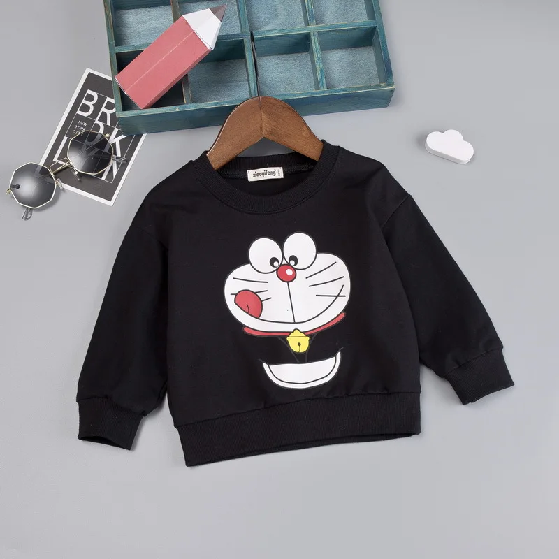 Повседневные весенне-осенние детские футболки с длинными рукавами хлопковая толстовка с рисунком дораэмона для маленьких мальчиков рубашка для маленьких девочек детская одежда