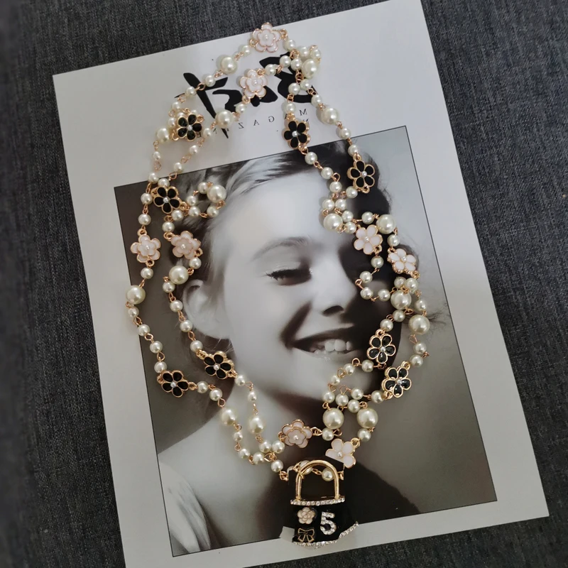 Женское длинное жемчужное ожерелье цепочка для свитера lunghe donna camelia многослойное