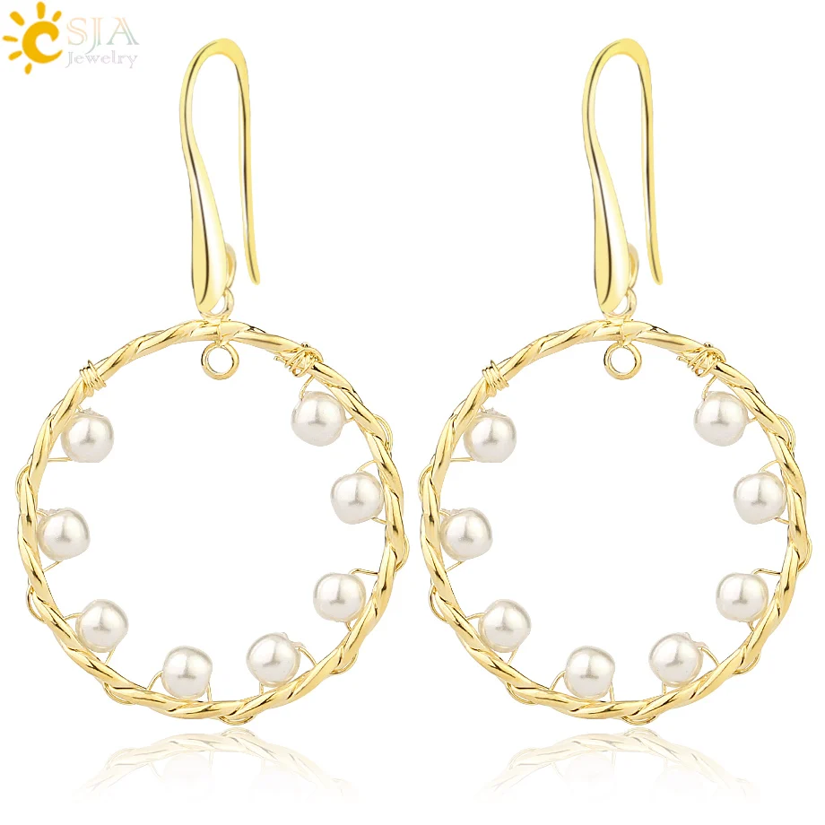 Висячие серьги CSJA с пресноводным жемчугом золотого цвета кольца проволочной