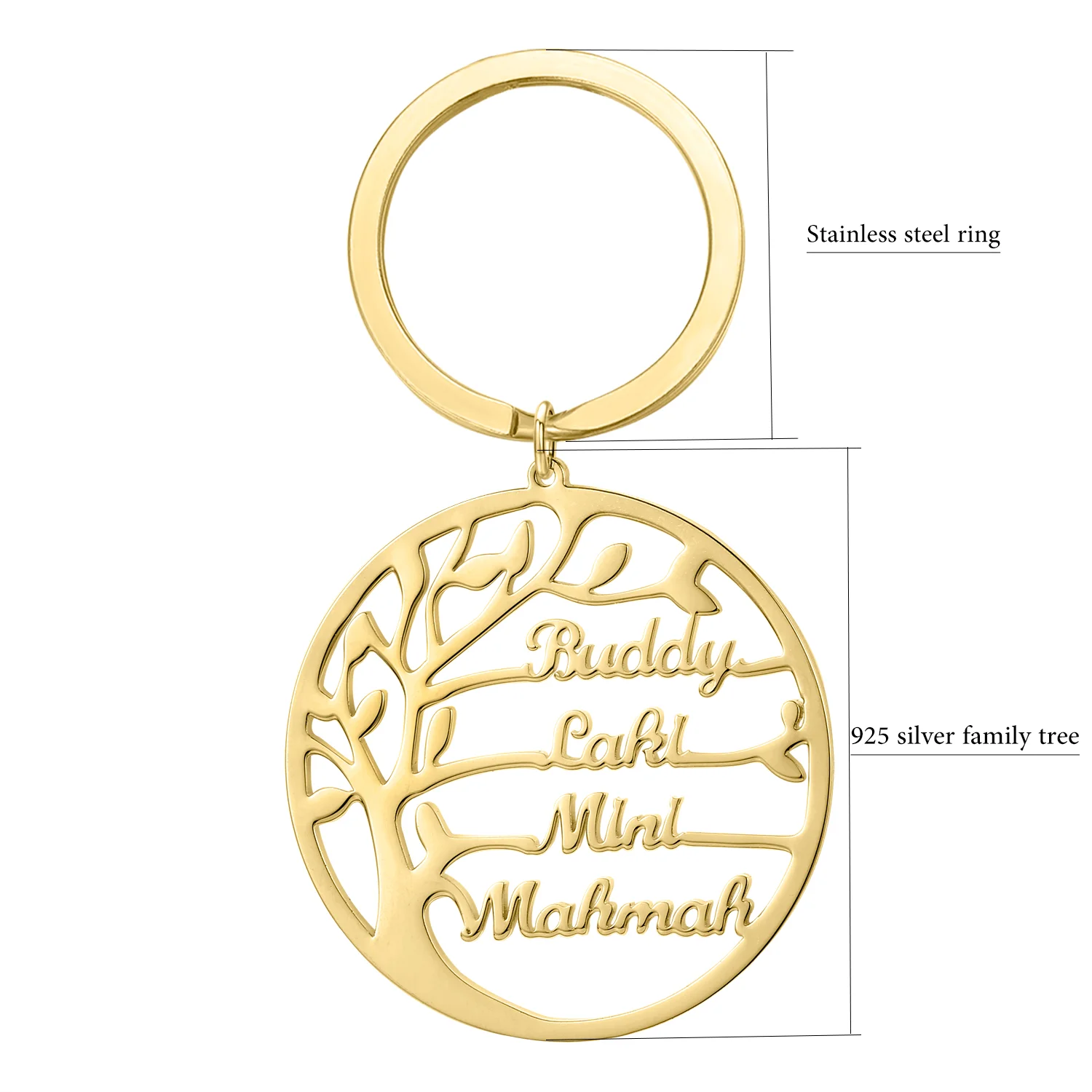 

925 Silver Custom Personalized Statement Family Tree Keychain For Women Name Gold Color necklace Men Jewelry Gift