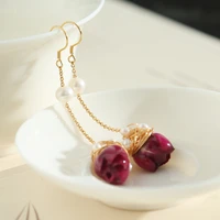 green purple natural fresh water baroque pearl dangle earring flower drop earrings gifts for women charm fashion jewelry