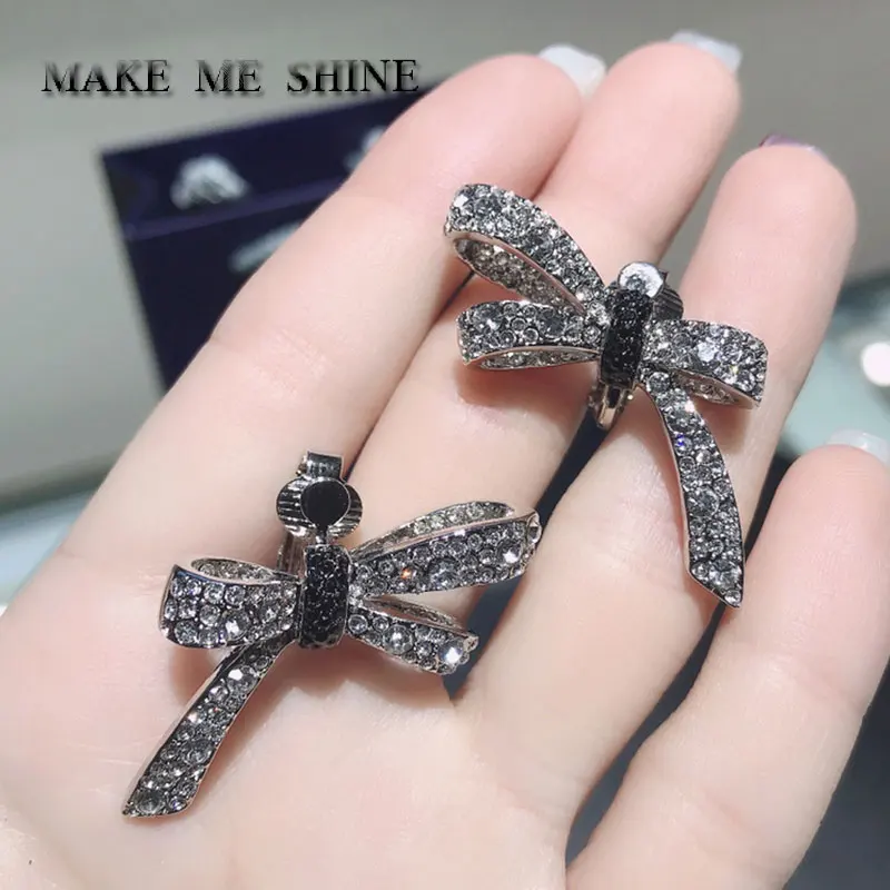 Женские элегантные серебряные серьги SWA клипсы для ушей с бантом женщин пирсинга