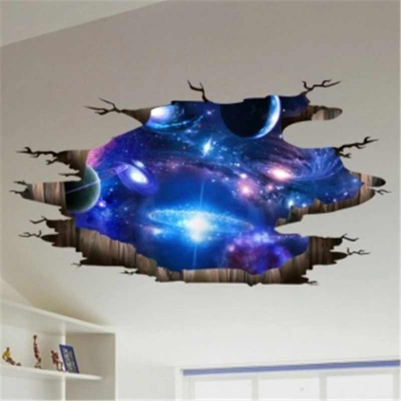 

Creative 3D Brick Wall Universe Space Galaxy Floor Wall Sticker Kids Rooms Ceiling Roof Home Decoration Art Mural DIY Wallpaper