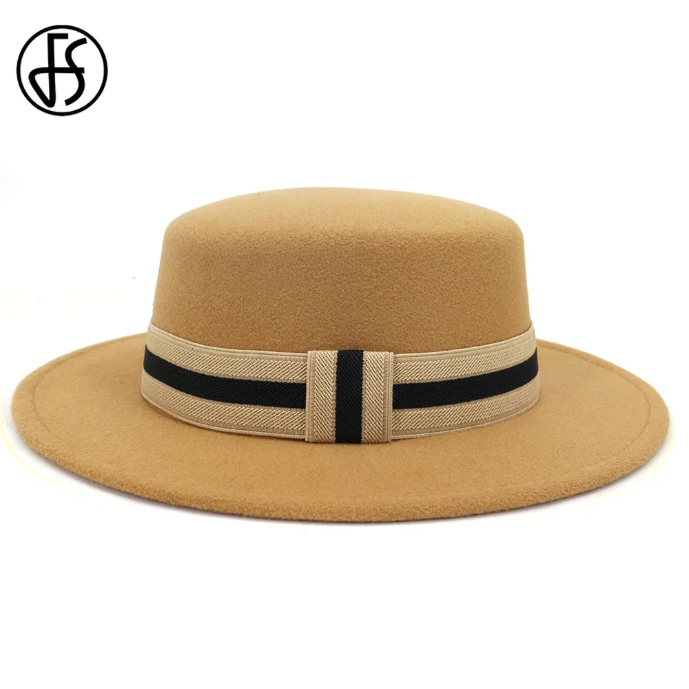 Женская/Мужская шерстяная фетровая шляпа FS элегантная с лентой и широкими полями