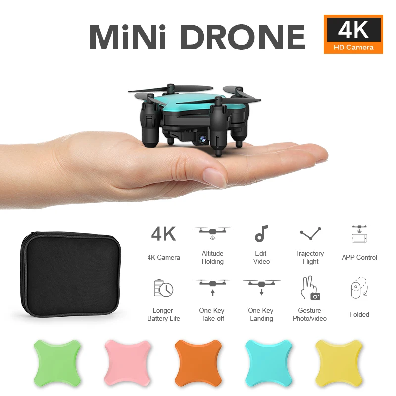 Мини Дрон 4K HD камера DIY пять цветов Дроны с подсветкой складной Квадрокоптер