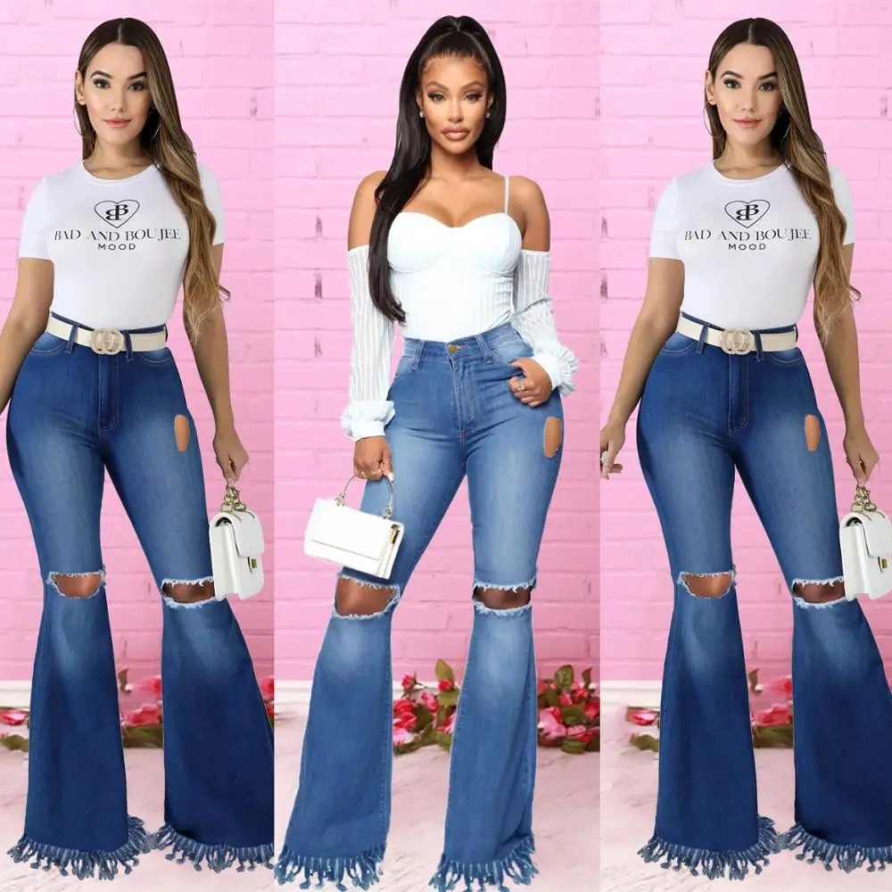 

Women's hip-hop denim flared pants Women's casual jeans Slim flared pants Button retro denim flared pants Hot flared pants