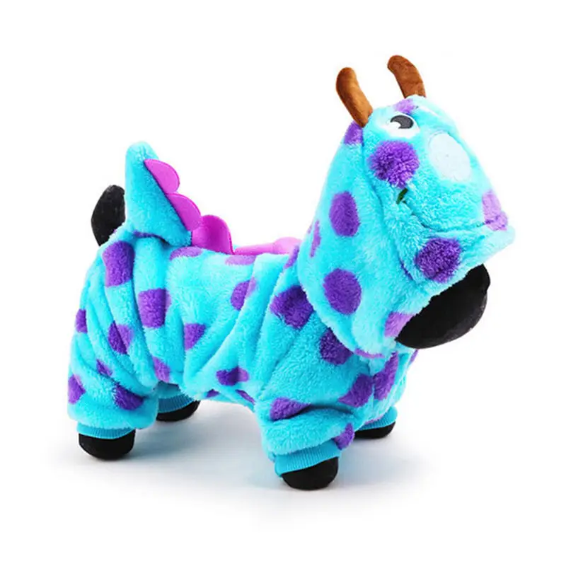 Пальто для собак в стиле милого динозавра синего цвета зимняя теплая одежда из