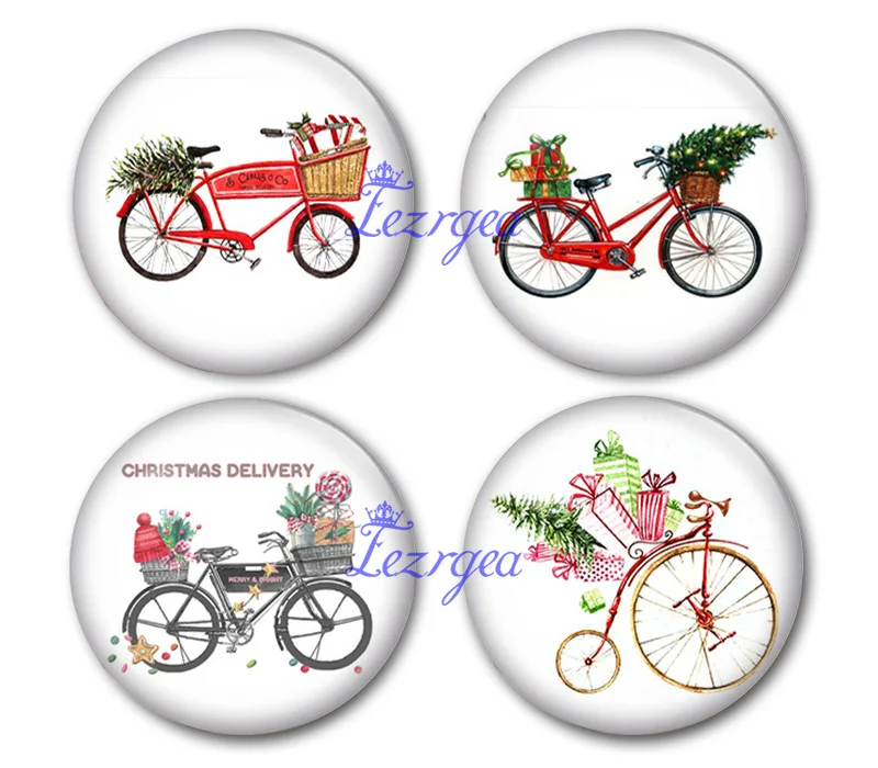 Рождественские велосипеды Стеклянные Кабошоны поставки круглые фото стеклянные