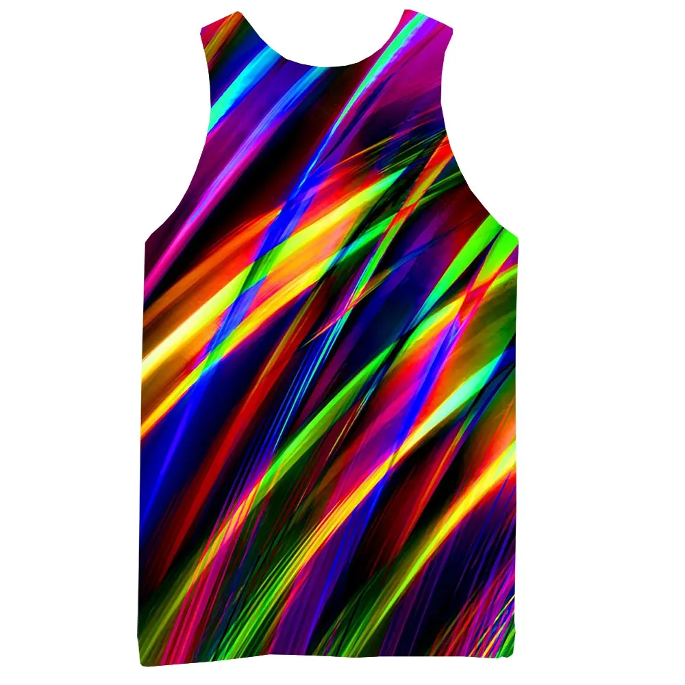 

Rainbow Texture Tank Top For Men 3D Print Sleeveless Colorful Pattern Top Graphic Vest